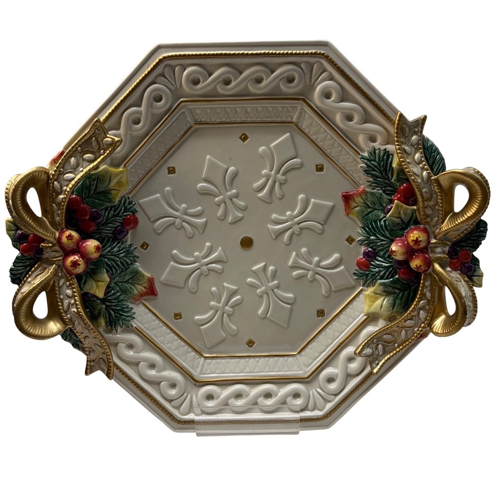 Fitz and Floyd Classics Snowy Woods Octagonal Platter Christmas Tray 12in